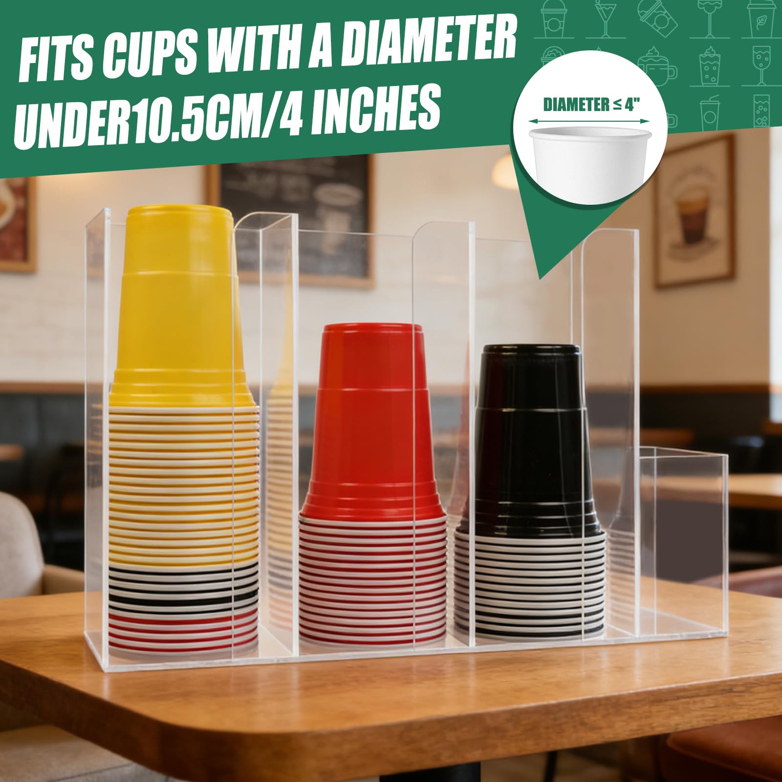 Acrylic cup dispenser for disposable coffee cups by DUNTON