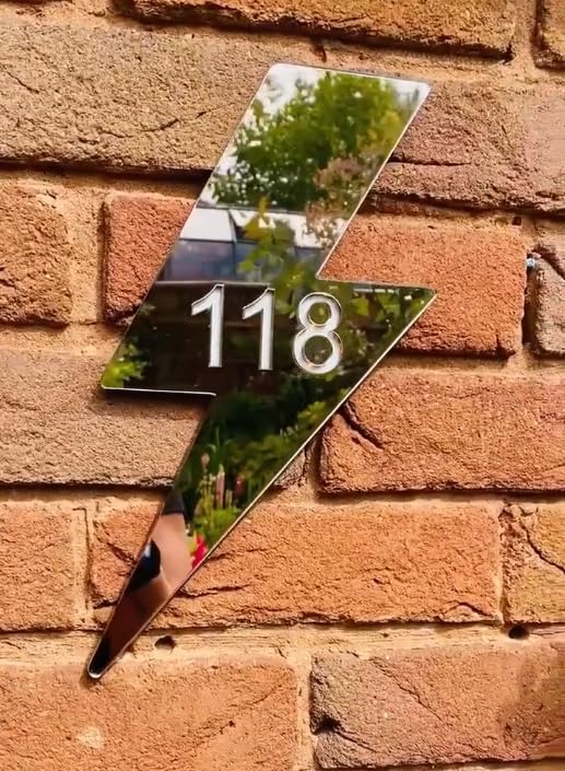 Acrylic Mirror House Numbers Sign gold finish on wall