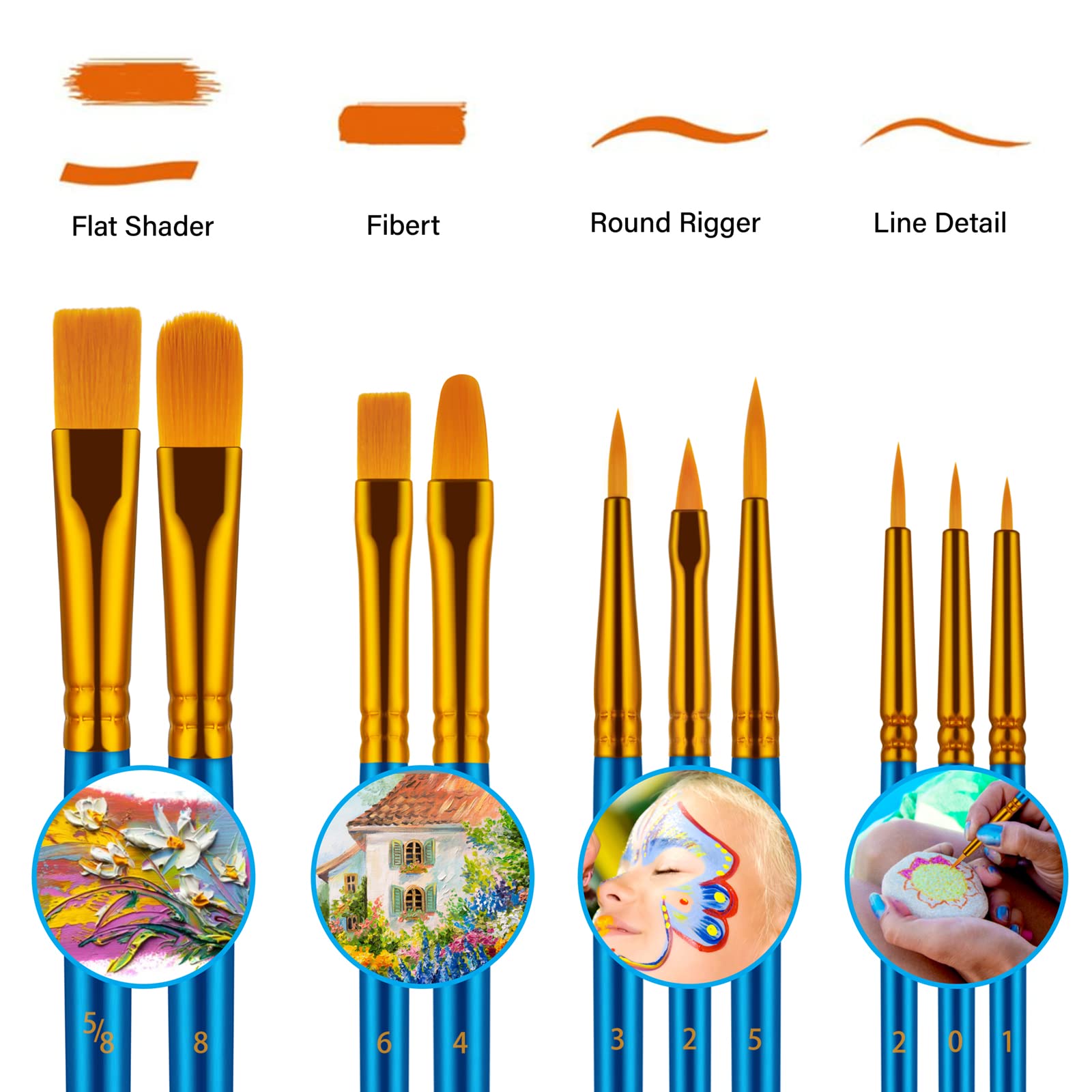 Acrylic oil watercolor brushes with nylon bristles in set