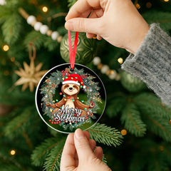 Acrylic sloth ornament ready to hang for Christmas tree
