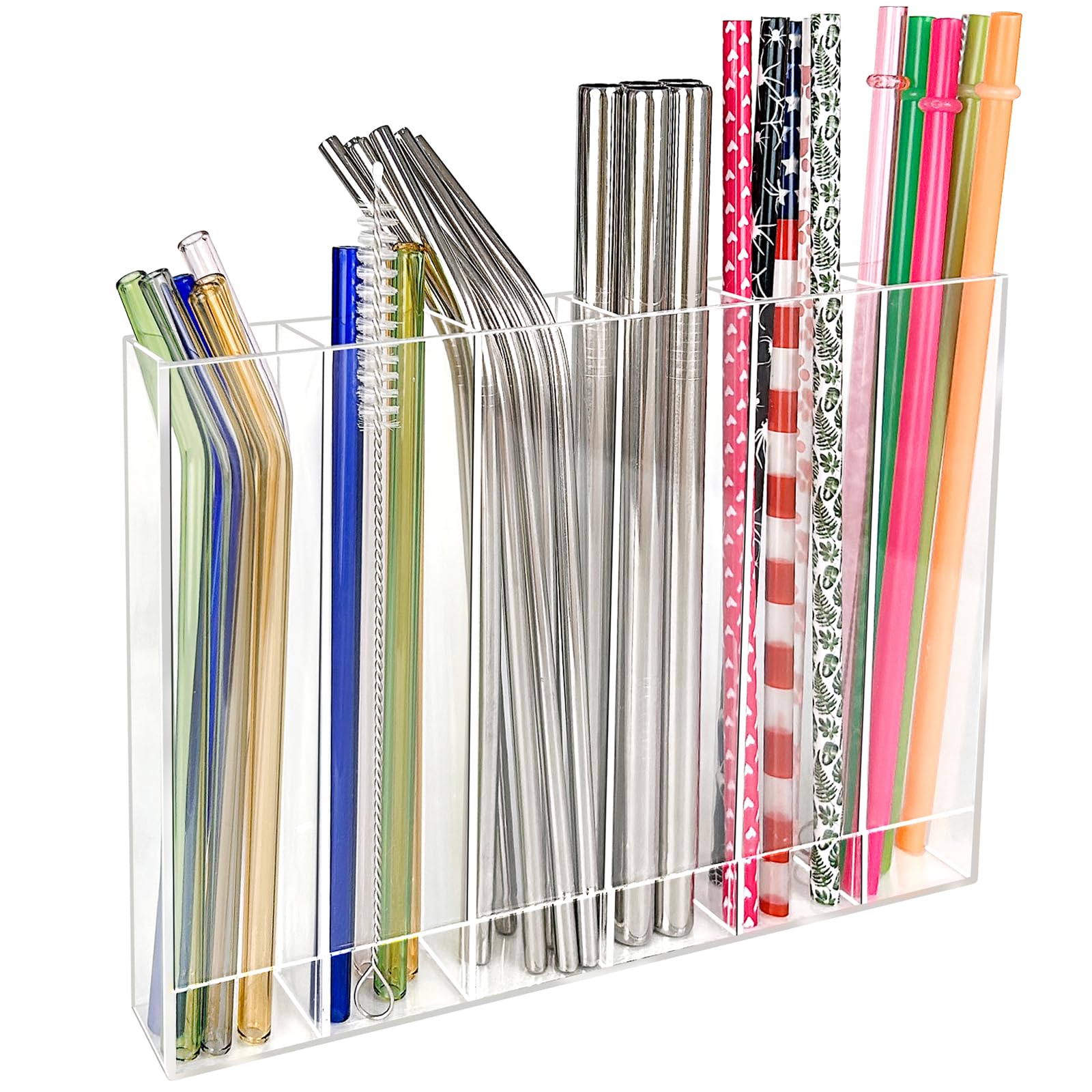Acrylic straw holder attached to cabinet door