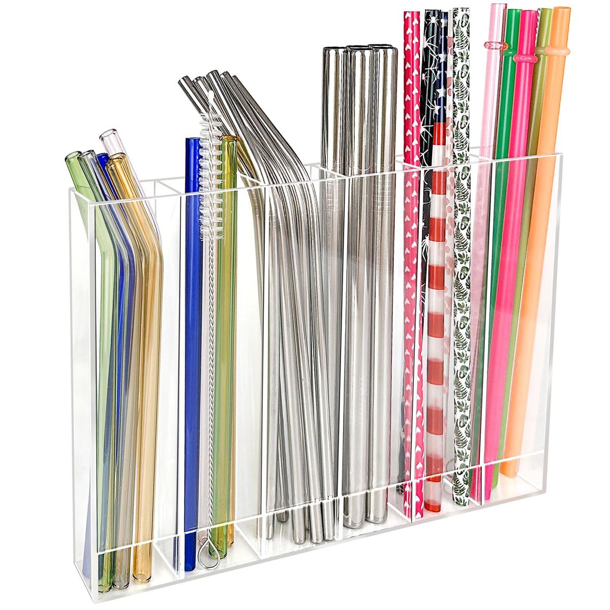 Acrylic straw holder attached to cabinet door