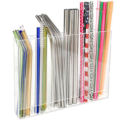 Acrylic straw holder attached to cabinet door