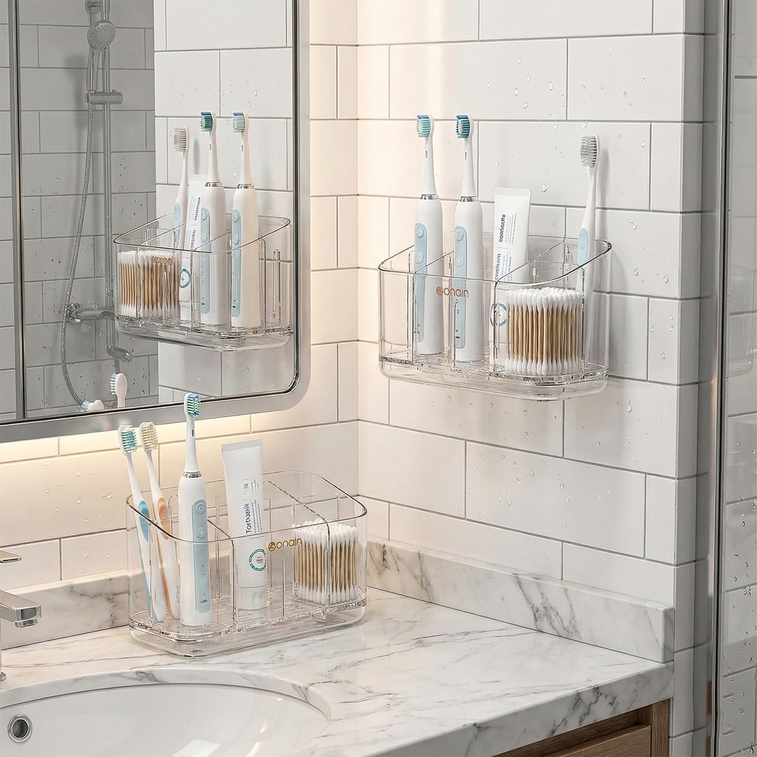 Acrylic toothbrush holder clear showing five compartments