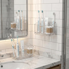 Acrylic toothbrush holder clear showing five compartments