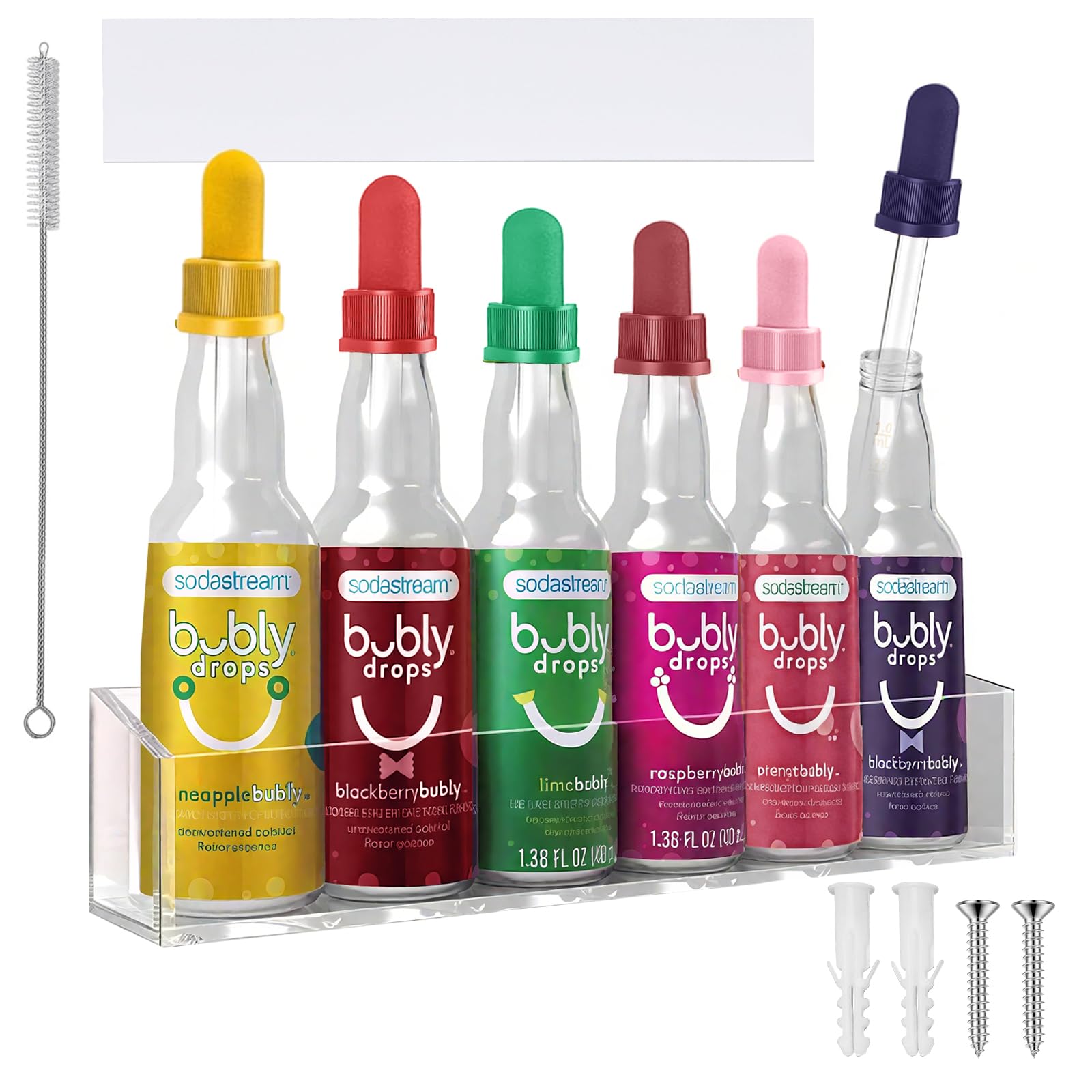 Acrylic wall mount holder for Bubly Drops on kitchen wall