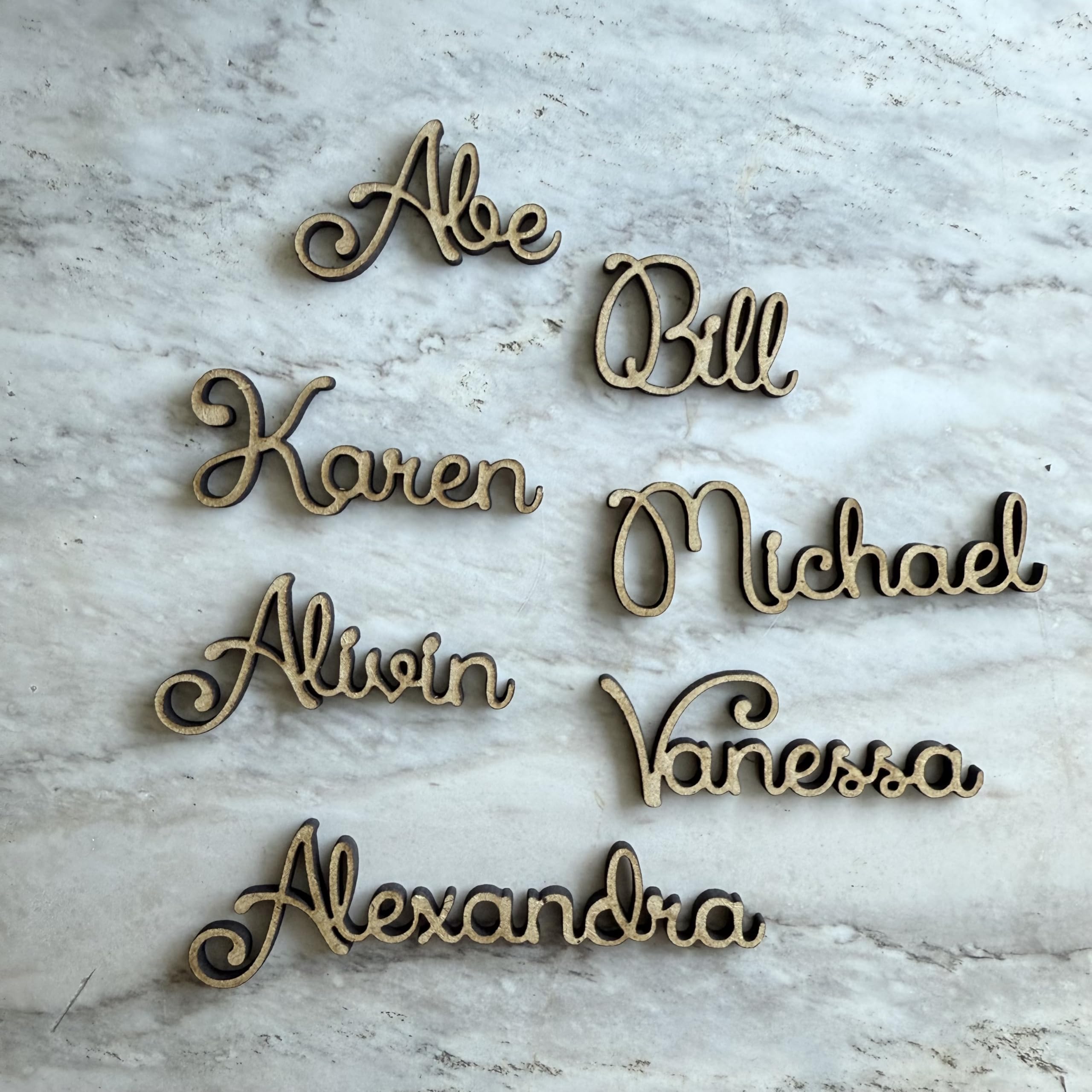 Place card material options wood and acrylic