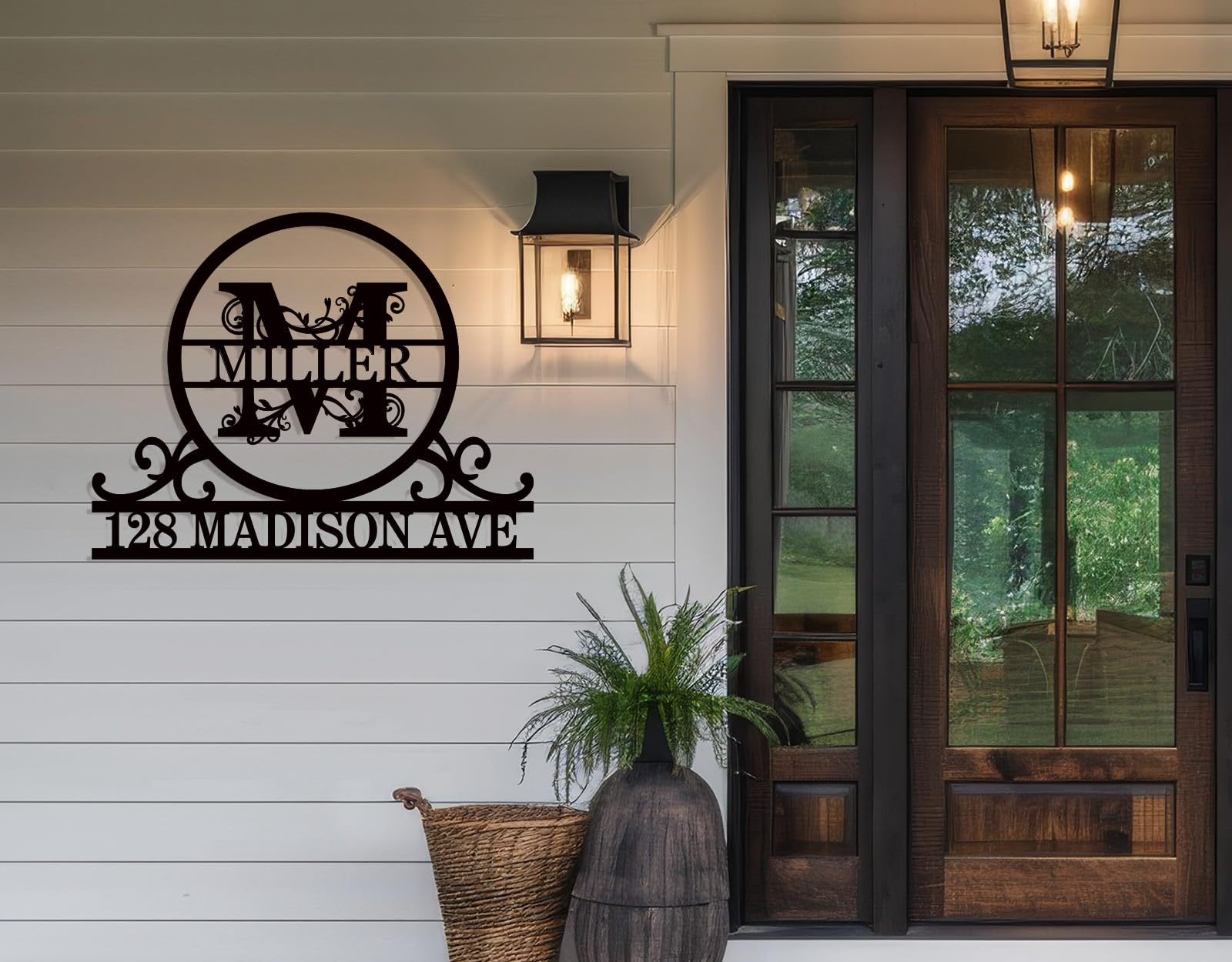 Outdoor-ready address plaque displaying family name and address