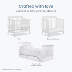 Aden crib mattress height shown at 18 inches top height