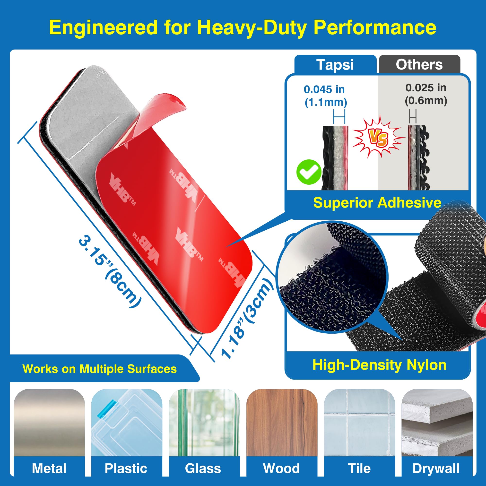 adhesive hook and loop strips 1.2x3.2 inch shown on packaging