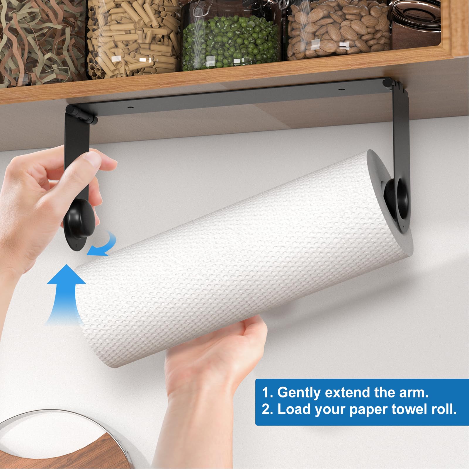 Adhesive wall mount installation for under cabinet paper towel holder