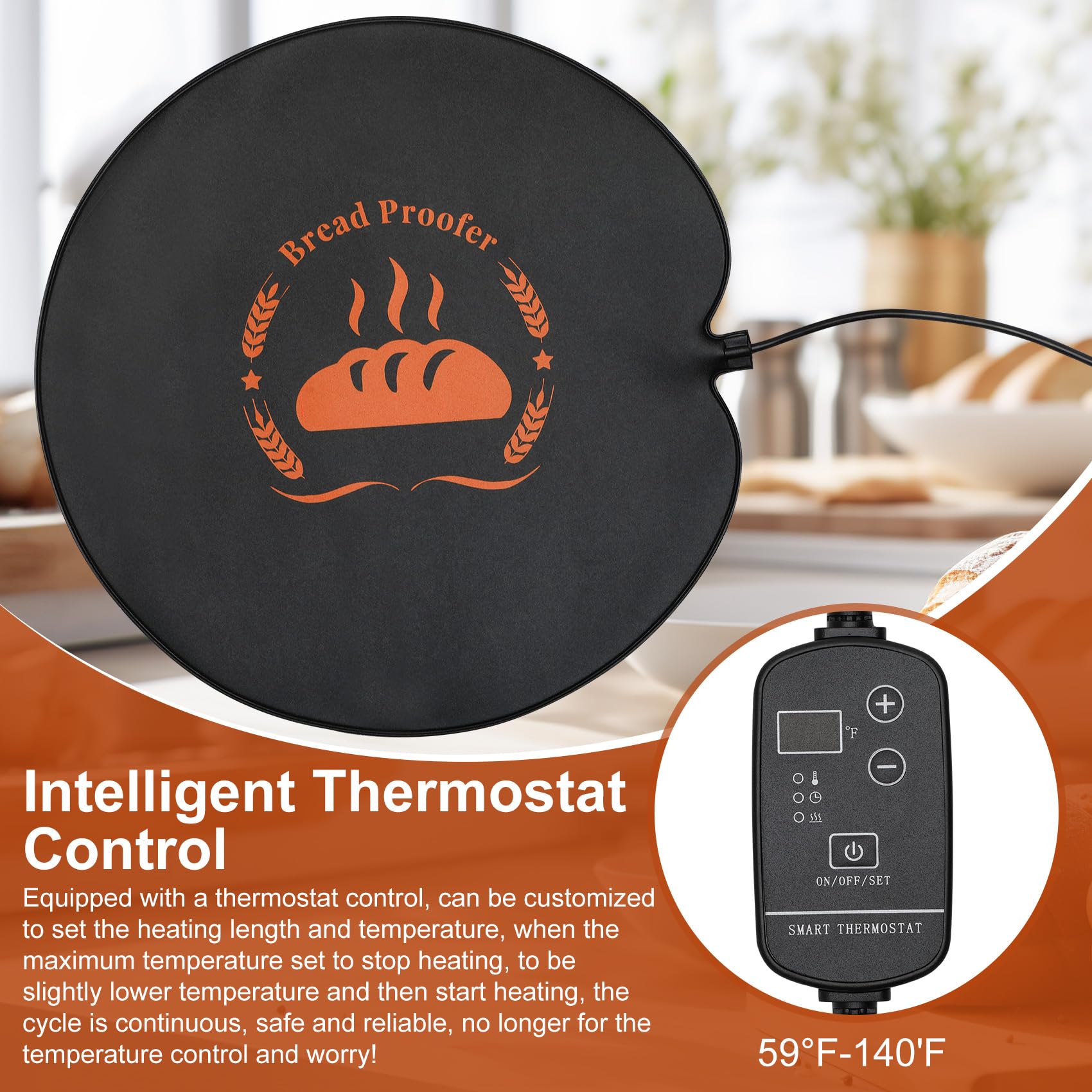 Warming mat with adjustable 59-140°F temperature control
