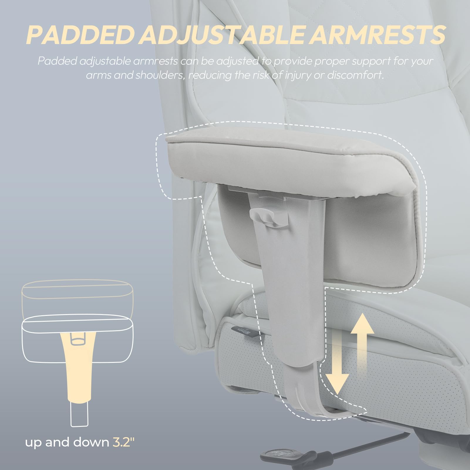 Adjustable padded armrests detail