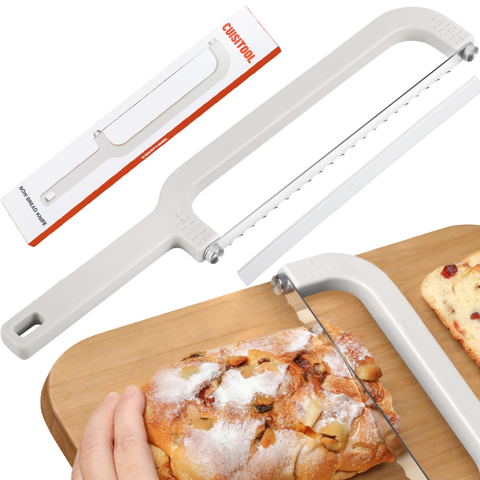 Adjustable bread knife for homemade bread with thickness markers