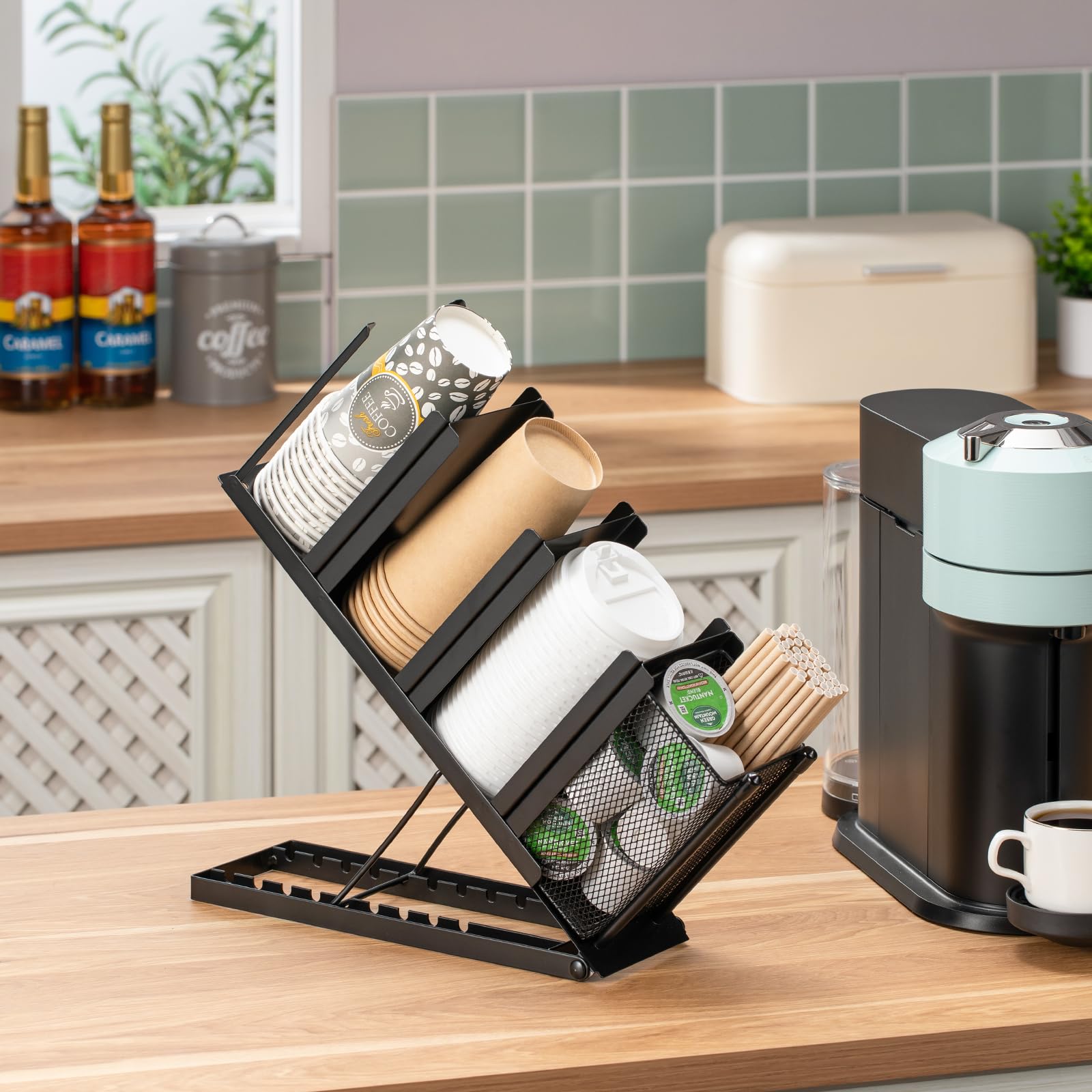 Countertop coffee station organizer for bar use
