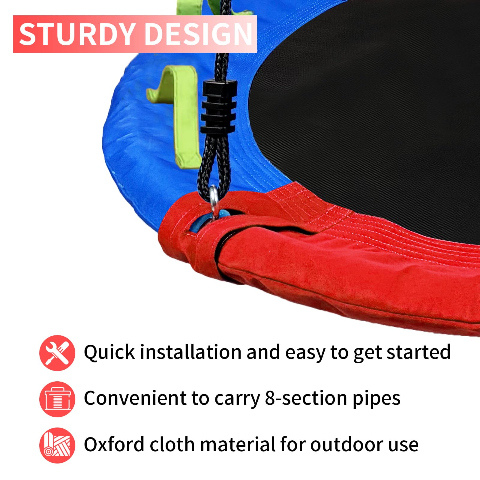 Tree protection straps included with saucer swing kit