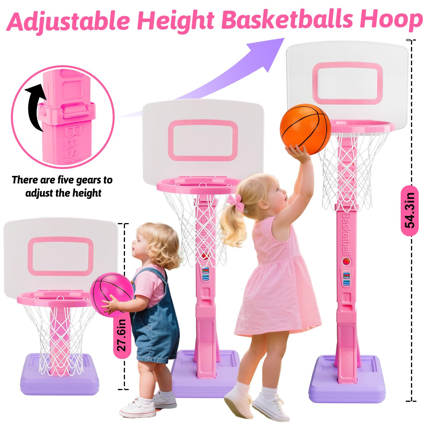 Height adjustable hoop 27.6 to 54.3 inches
