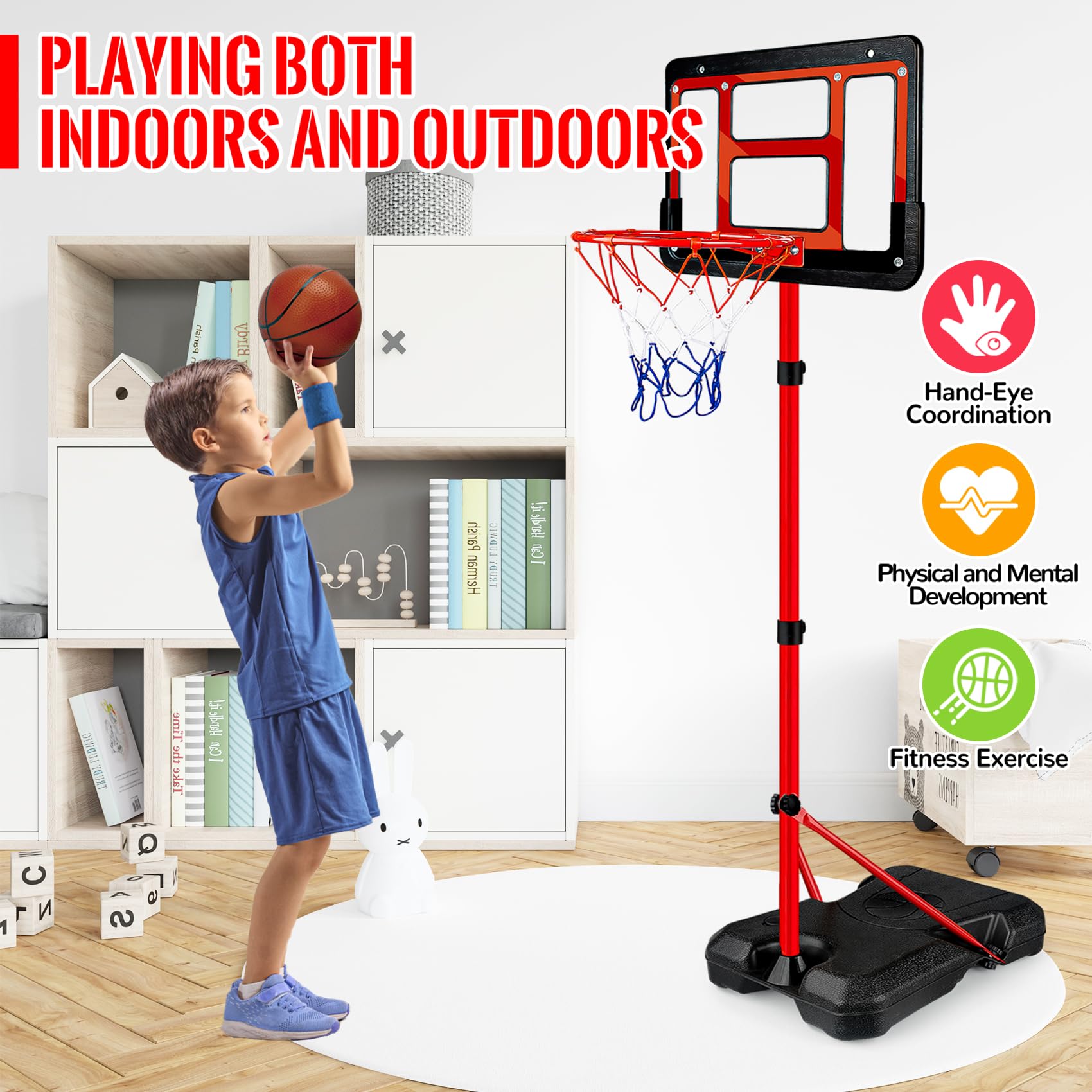 Adjustable height from 3.5 to 6.2 feet on hoop