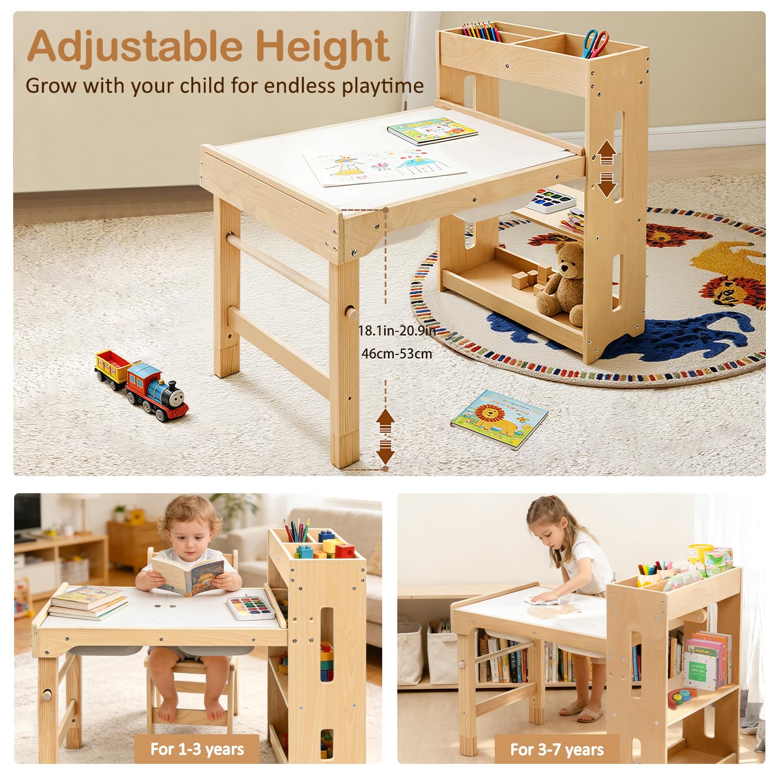 adjustable height table and ergonomic chair backrest