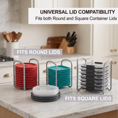 Universal lid organizer compatible with round and square lids Rubbermaid Brilliance