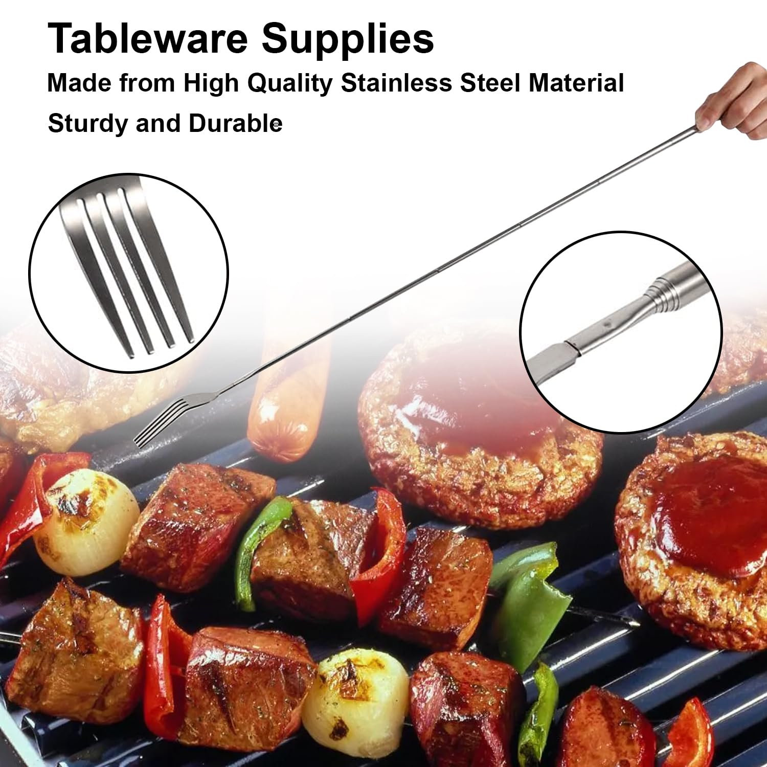 Long handle safe grip fork for turning food away from heat
