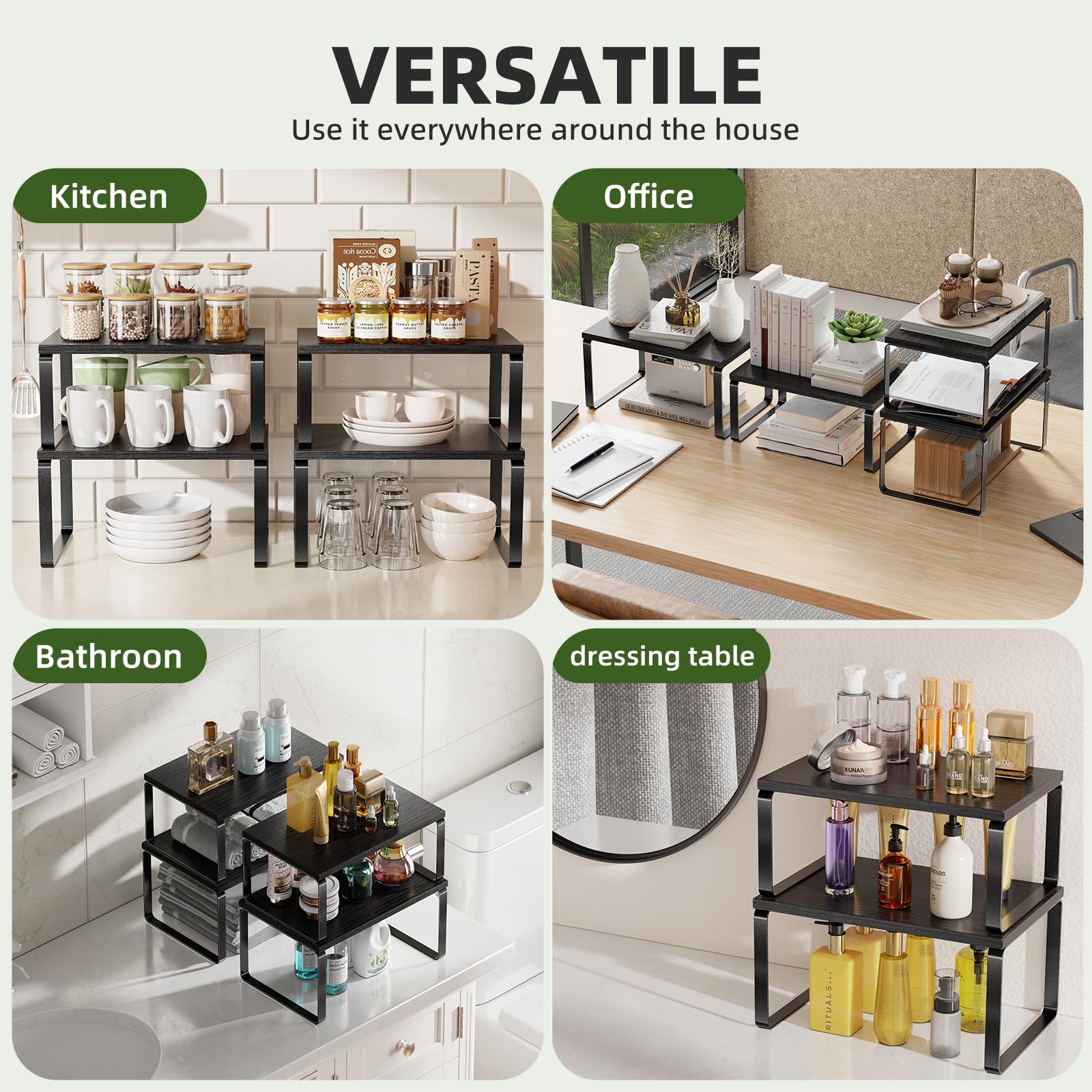 Adjustable stackable kitchen shelves in two sizes