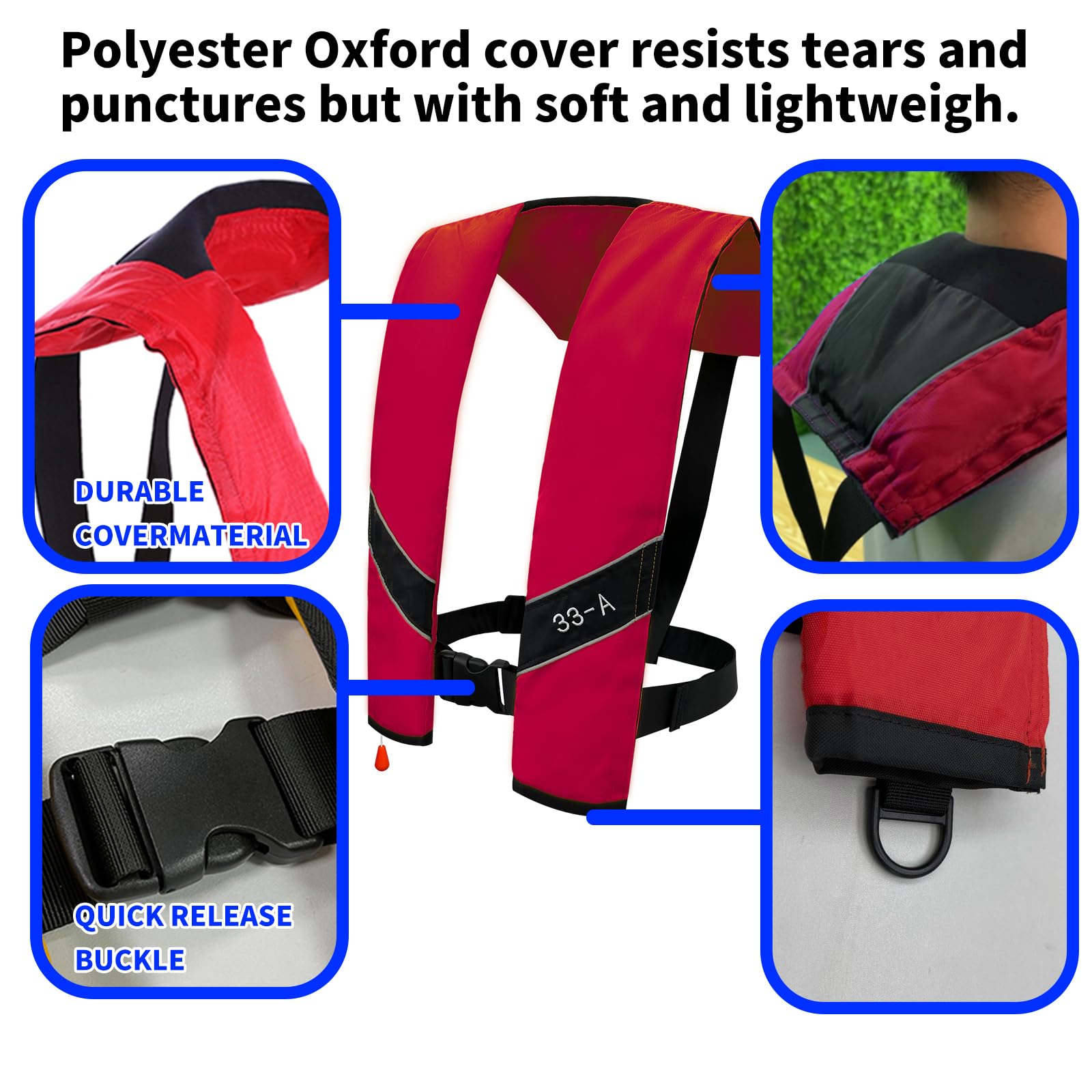 Adjustable straps and front closure on blue-725