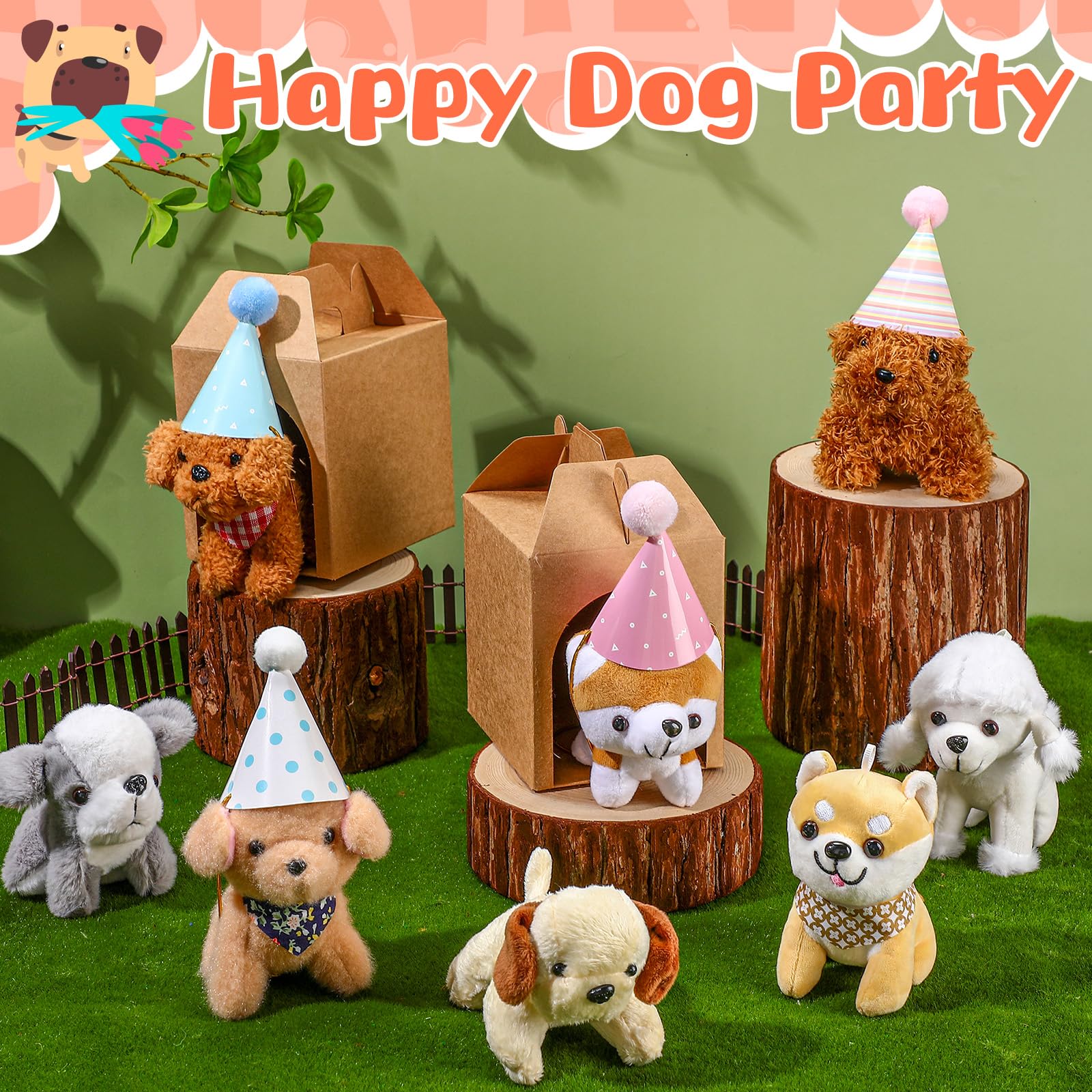 Paper house style display holding a puppy