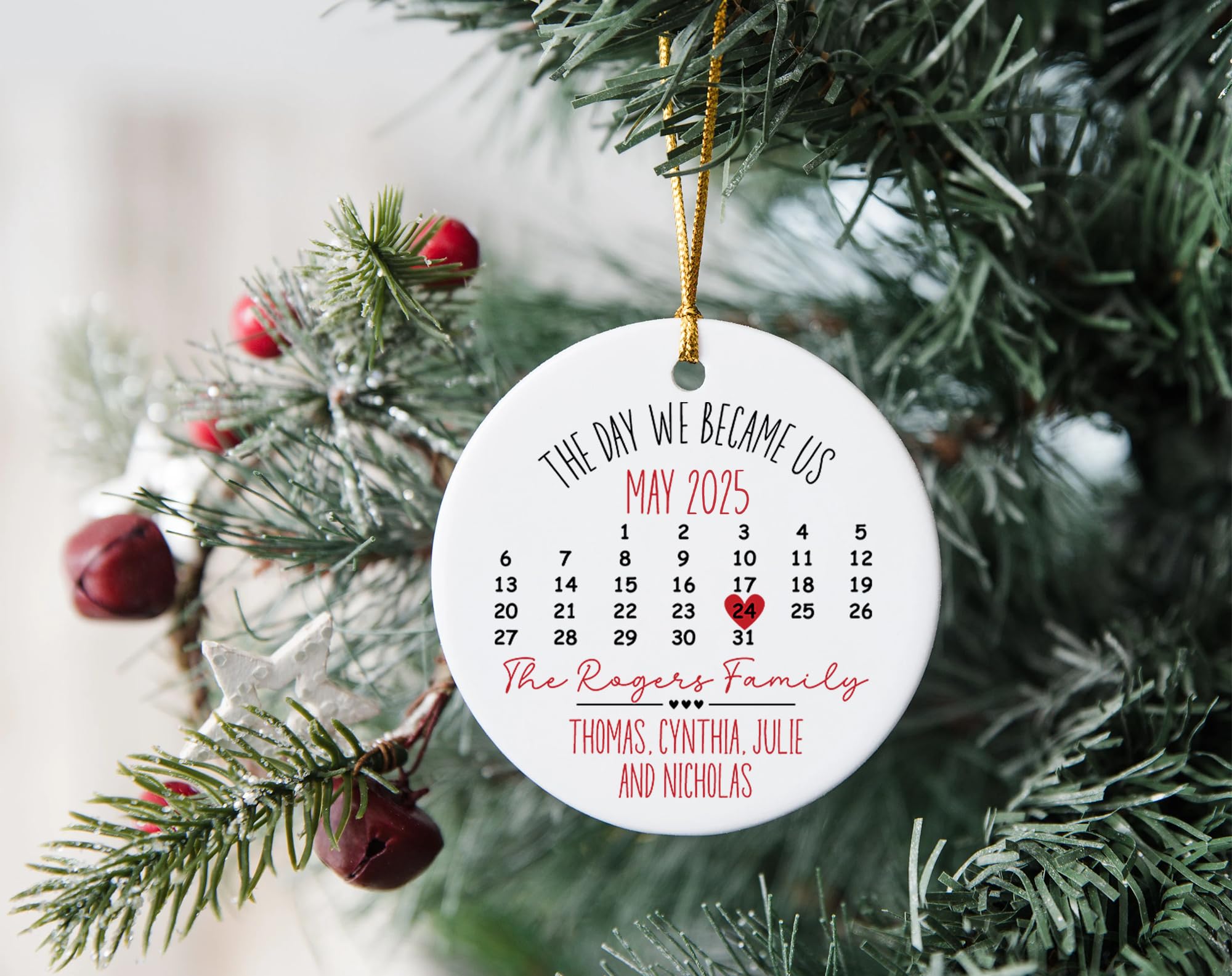 Adoptive parents gift ornament in white porcelain