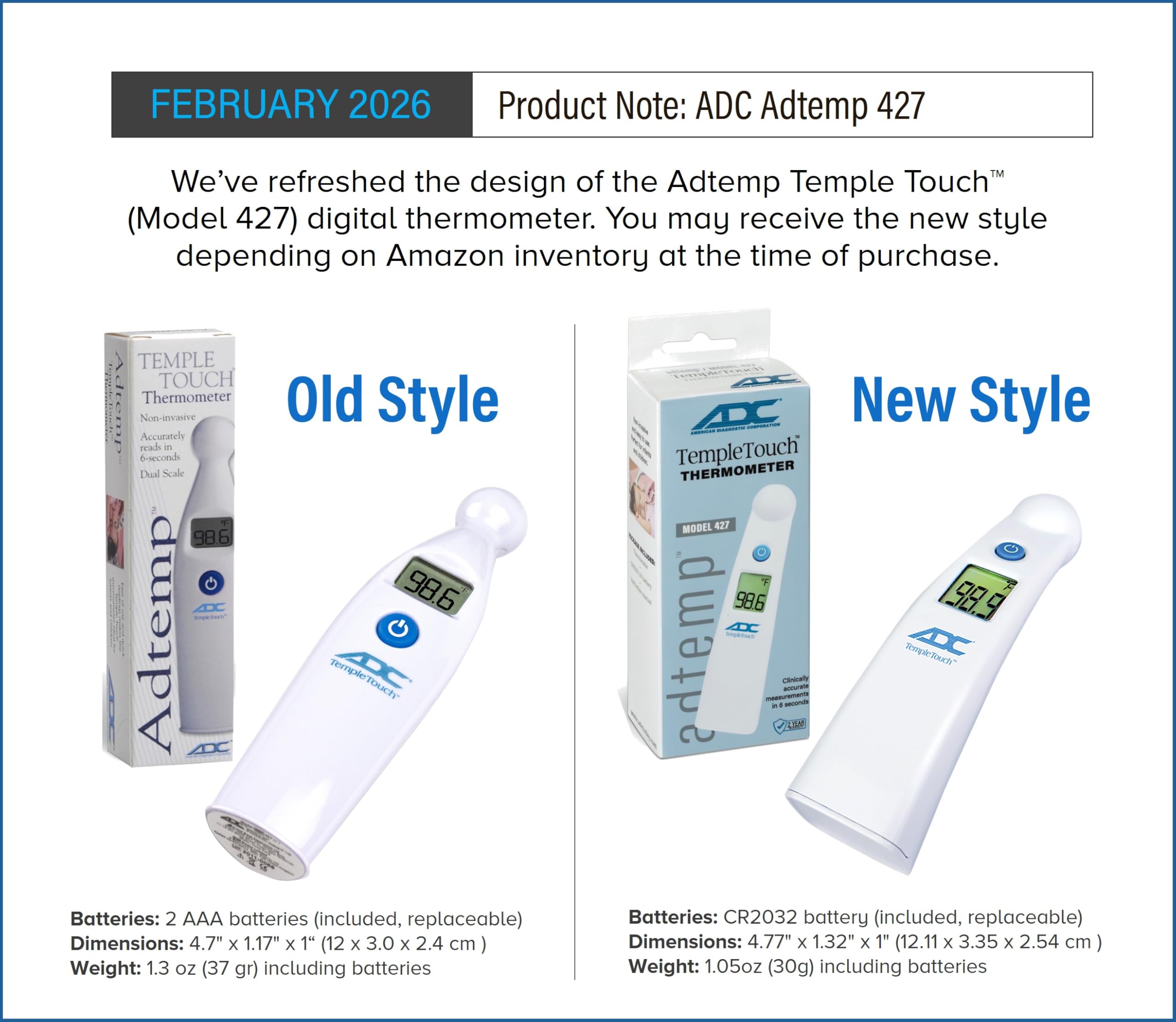 Adtemp 427 temple touch non invasive thermometer