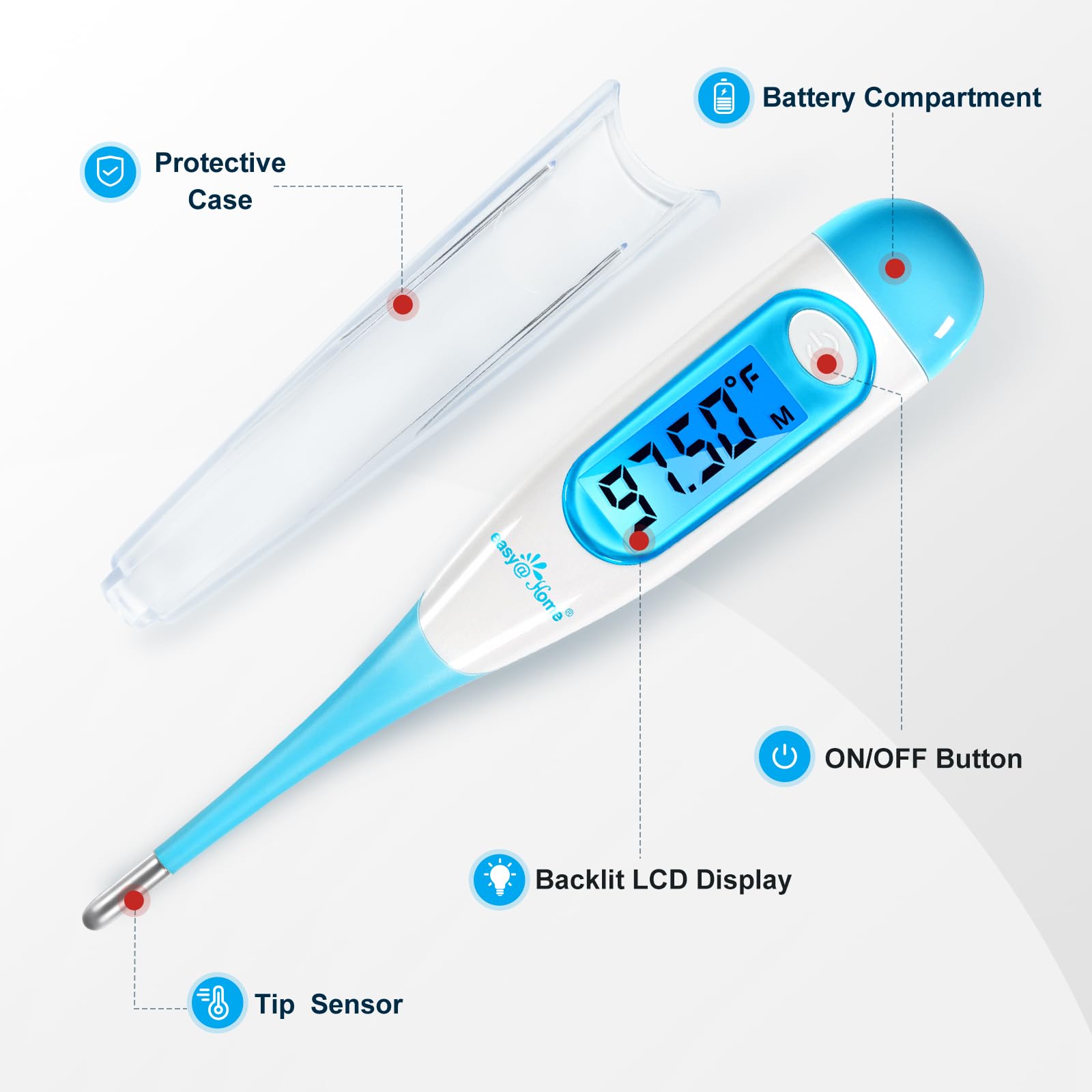 Easy Home digital basal thermometer for adults packaging and use