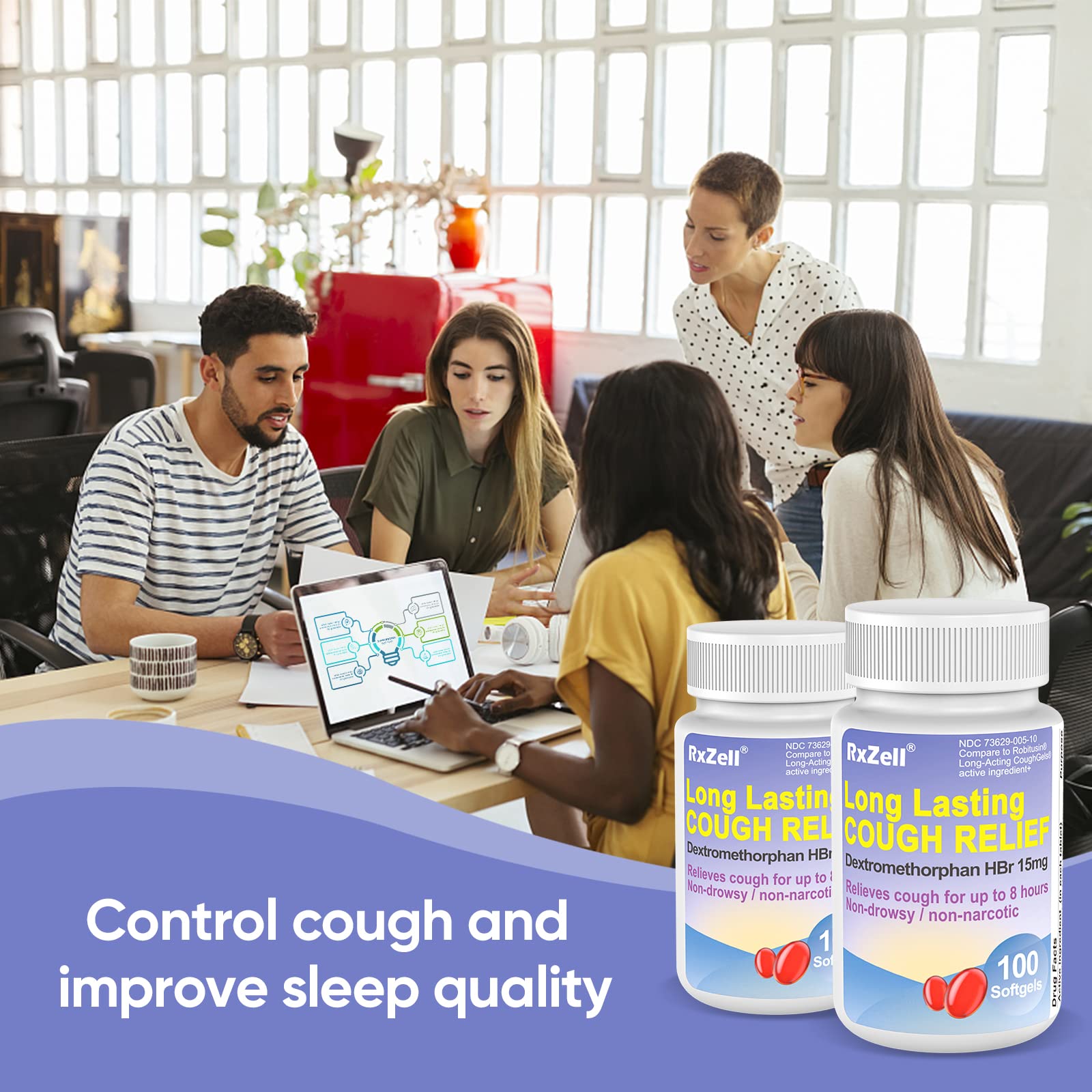 Rxzell cough suppressant softgels packaging