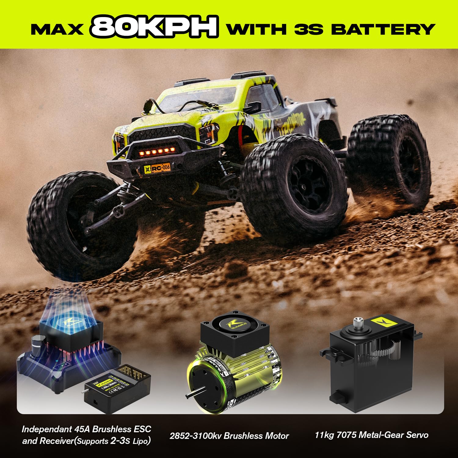 RC truck with independent receiver and brushless motor