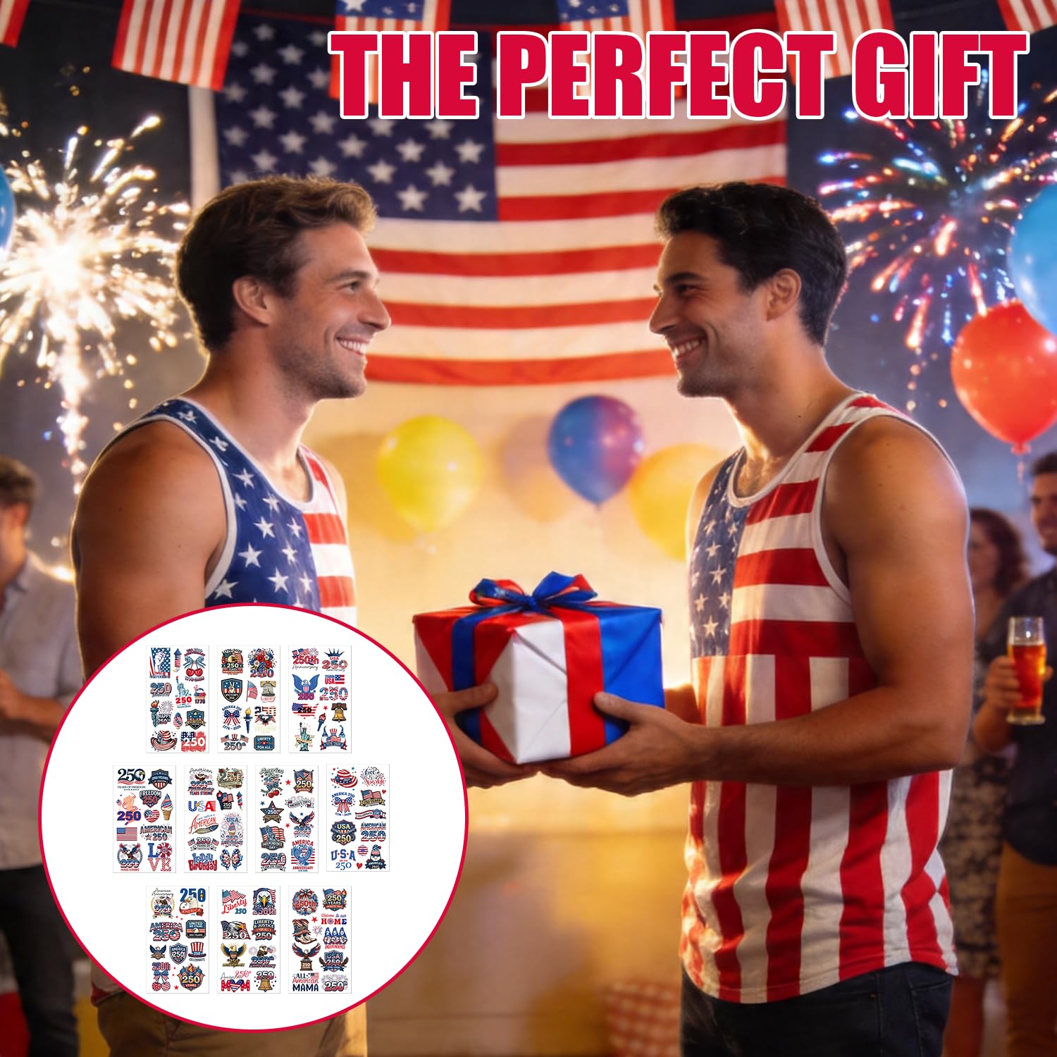USA 1776-2026 patriotic temporary tattoos