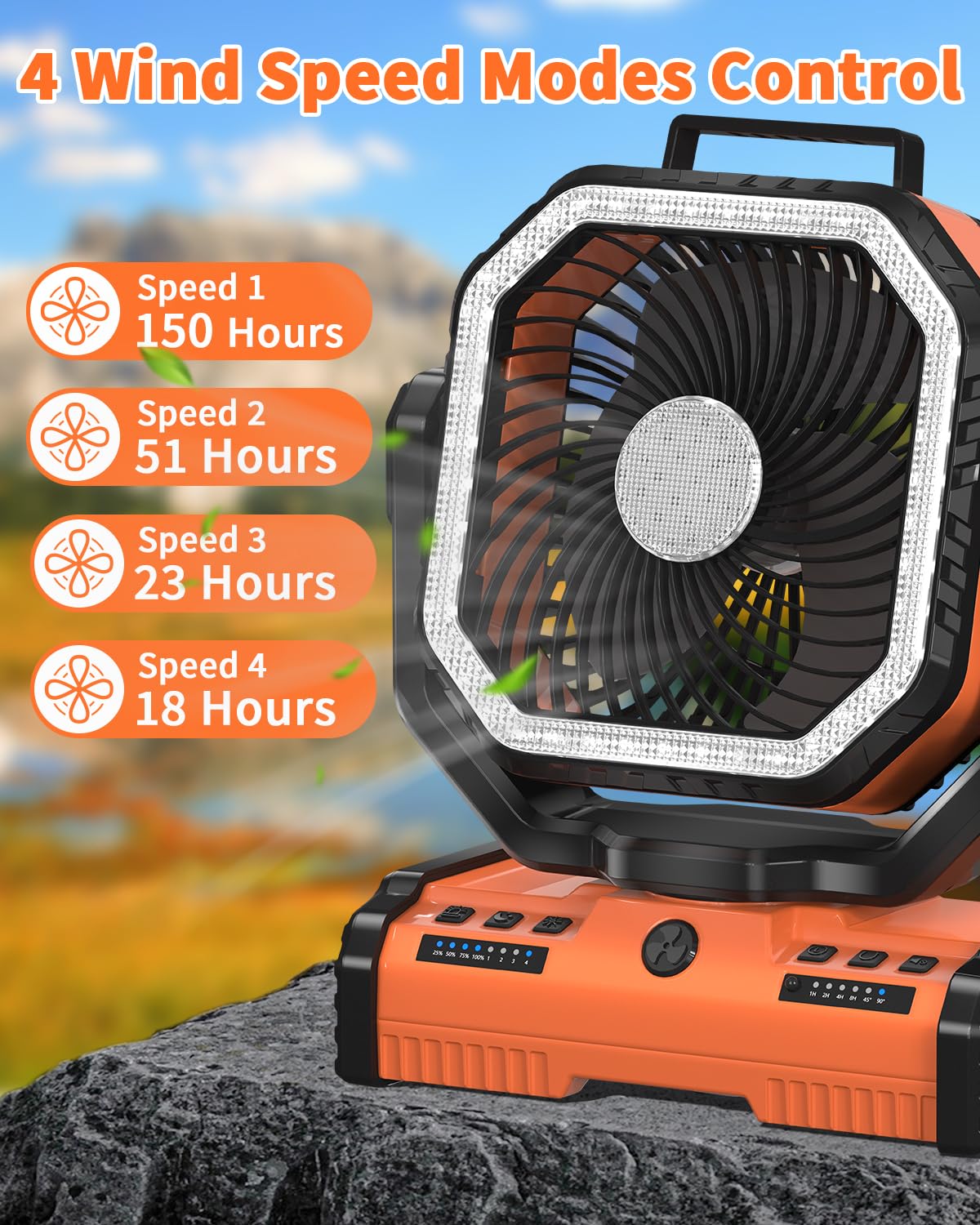 ADUST camping fan LED light and portable power bank feature