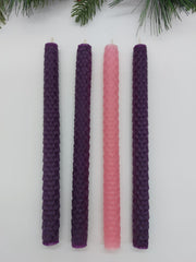 Unscented beeswax advent candles hand rolled 8 in long 0.5 in wide