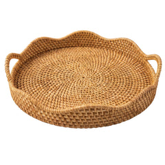 AEIRISSE round rattan tray 14 inch handwoven with handles