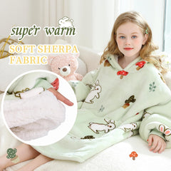 Oversized kids blanket hoodie light green with pocket