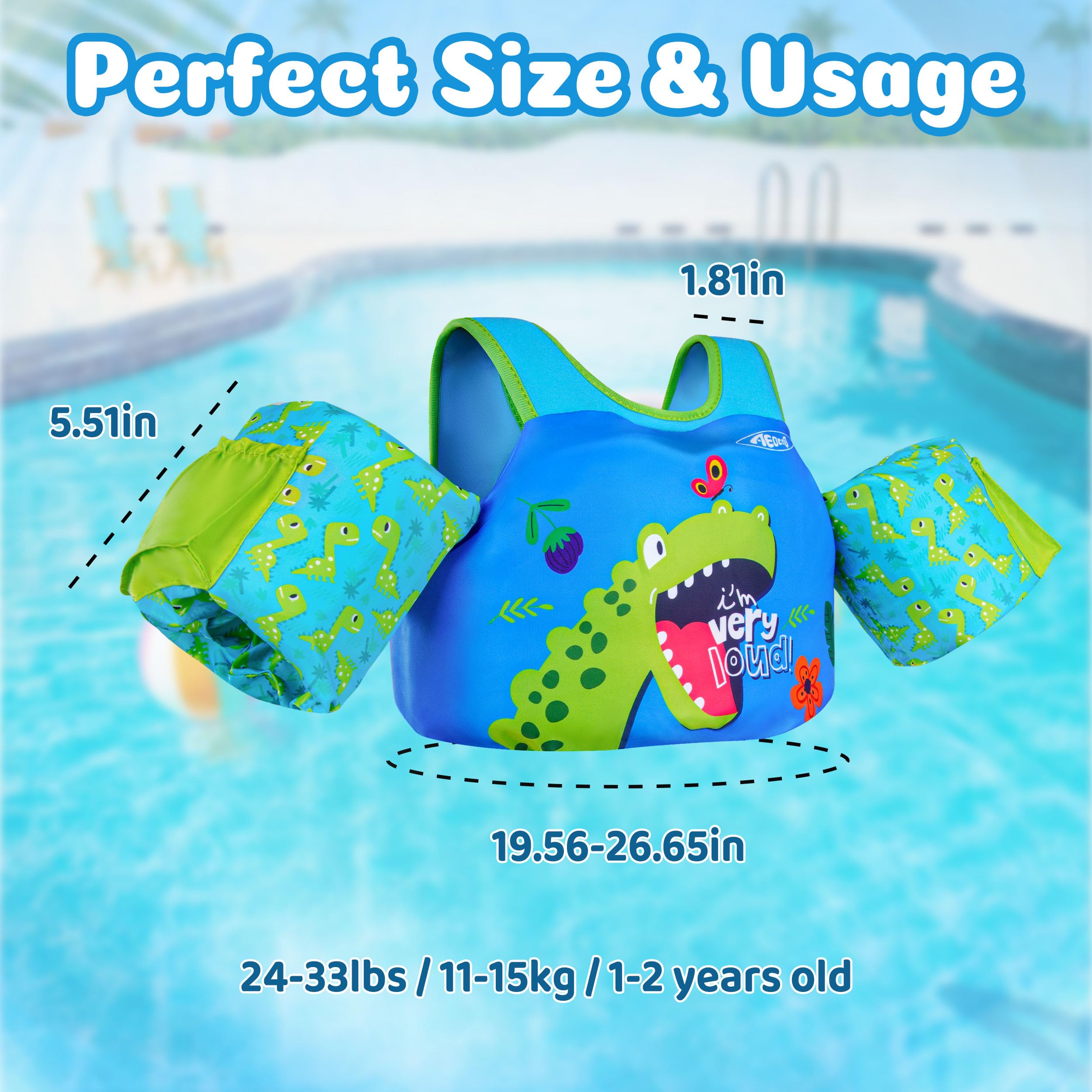 Colorful prints on AEOCOO puddle float jumper for kids