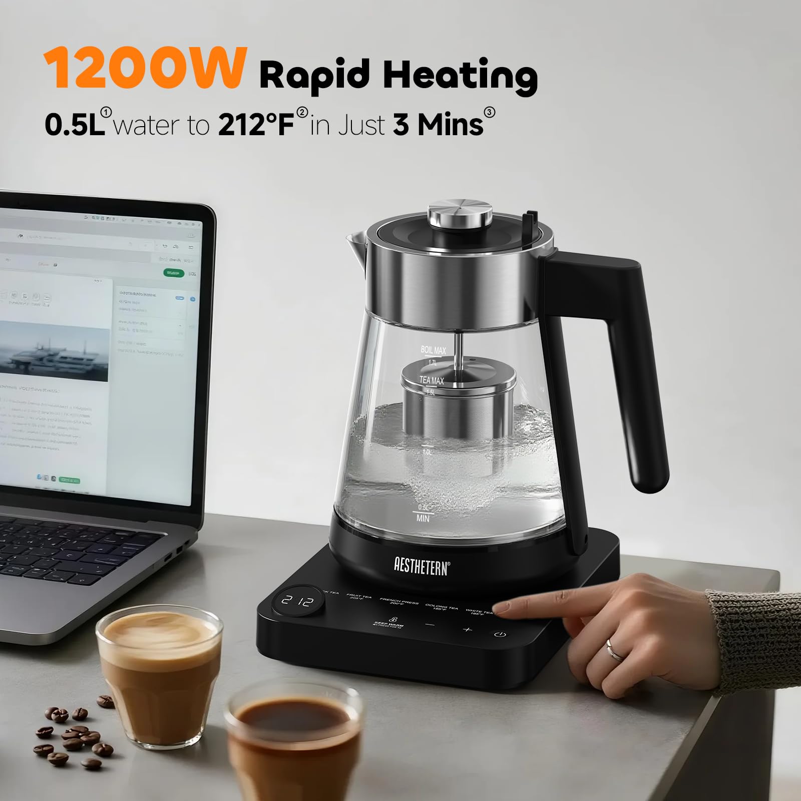 1.7 liter capacity up to 8.5 cups