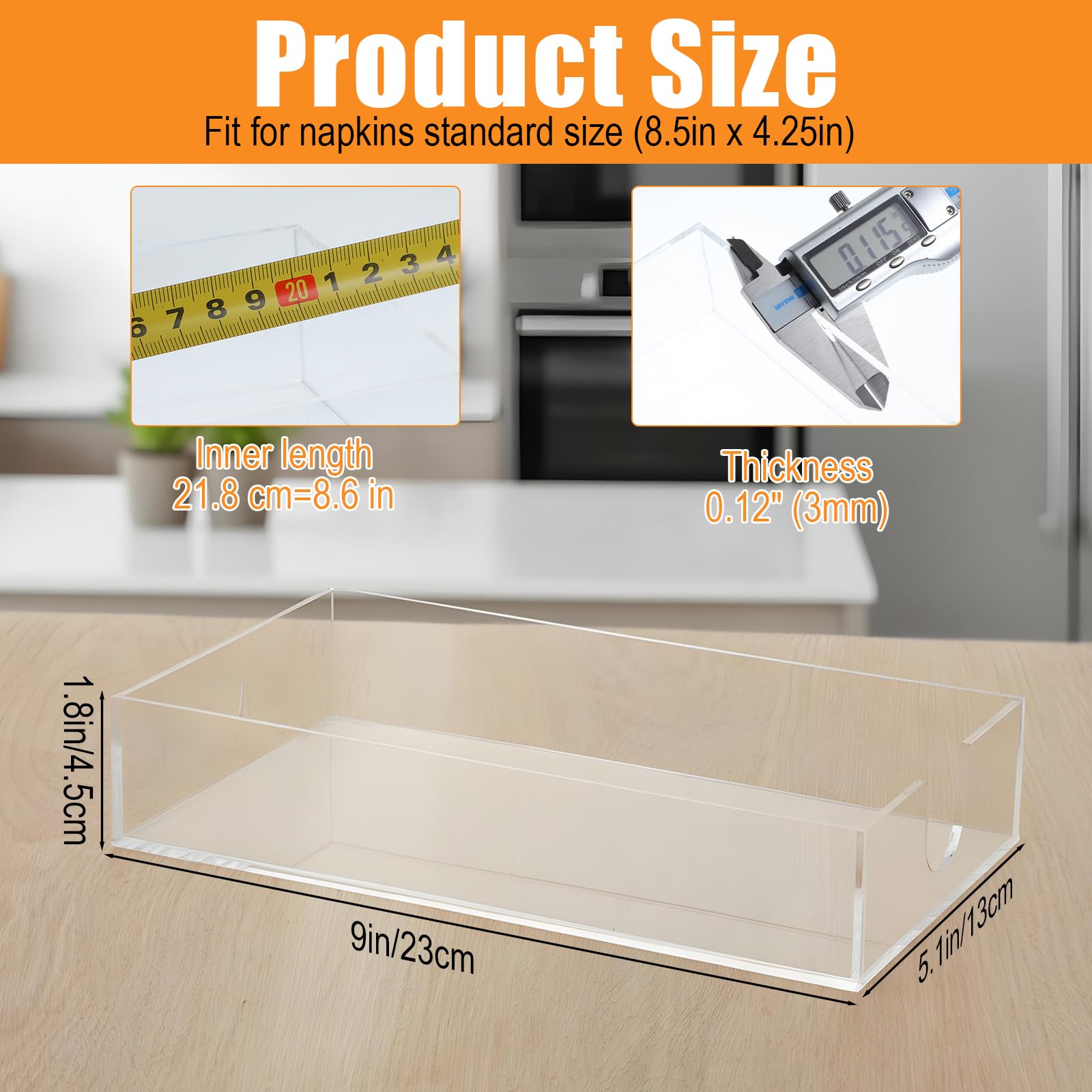 Transparent acrylic napkin holder with four non-slip pads bottom view