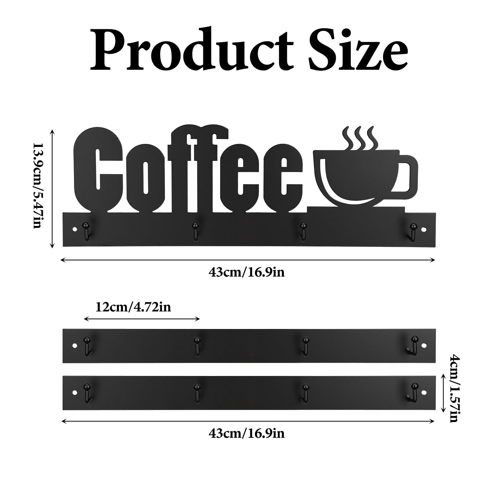 Afcabakila iron mug wall hanger black finish