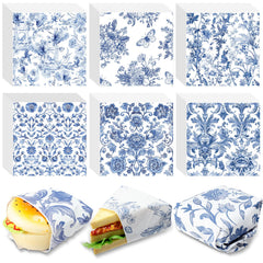 Affrolling blue floral chinoiserie wax paper sheet 12x12 inches