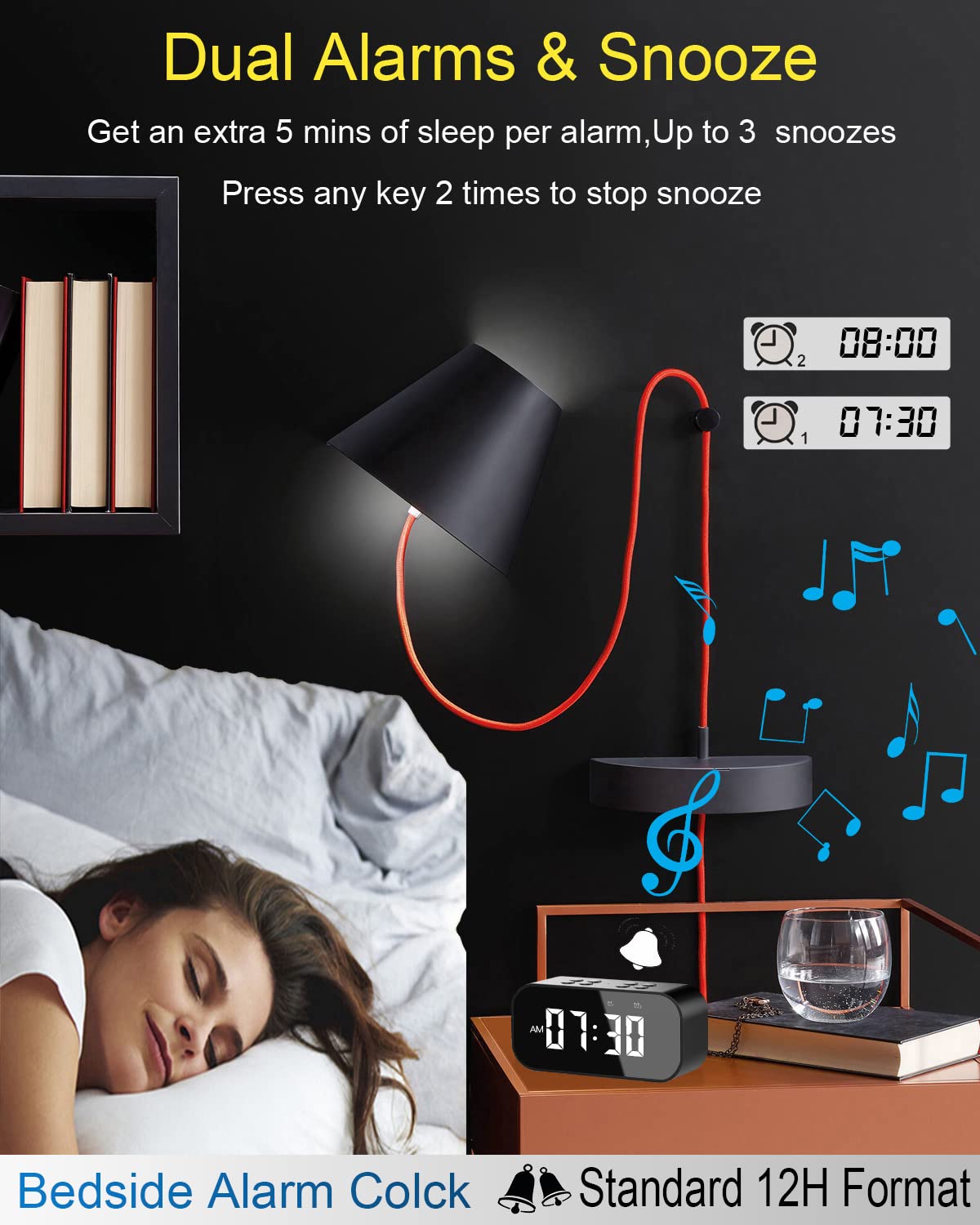 AFK alarm clock with hands-free calling and built-in microphone