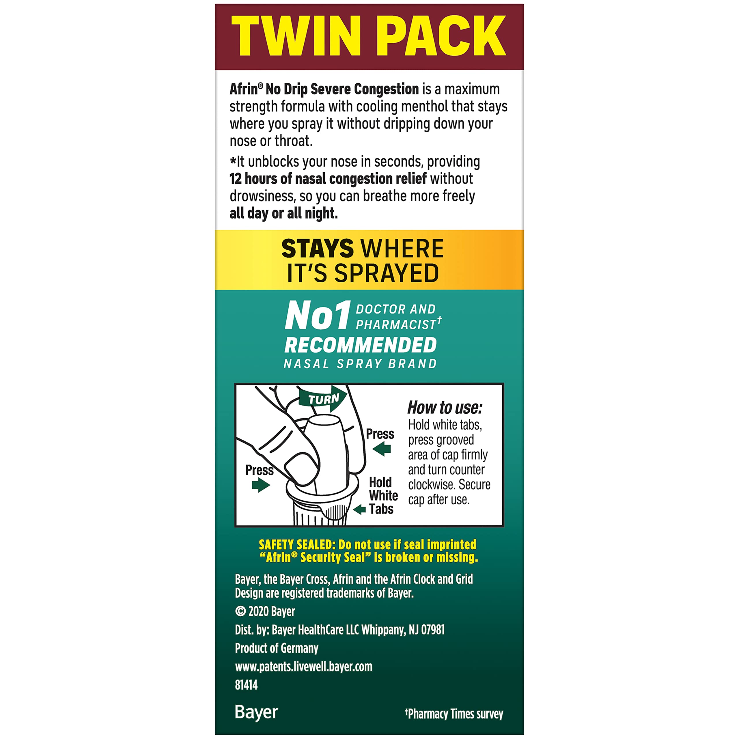 Afrin No Drip Severe Congestion nasal spray twin pack close-up