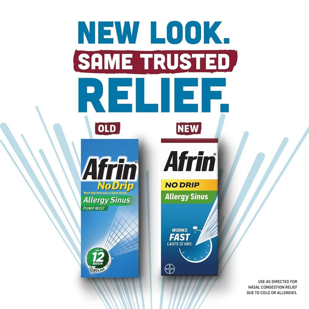 Afrin No Drip Allergy Nasal Spray 12hour relief bottle
