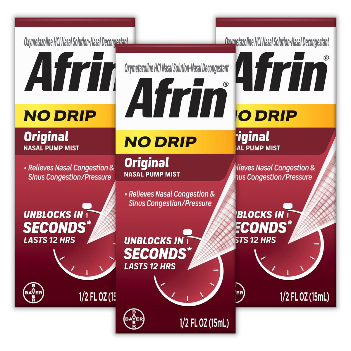 Afrin No Drip Original Nasal Mist triple pack bottle front view