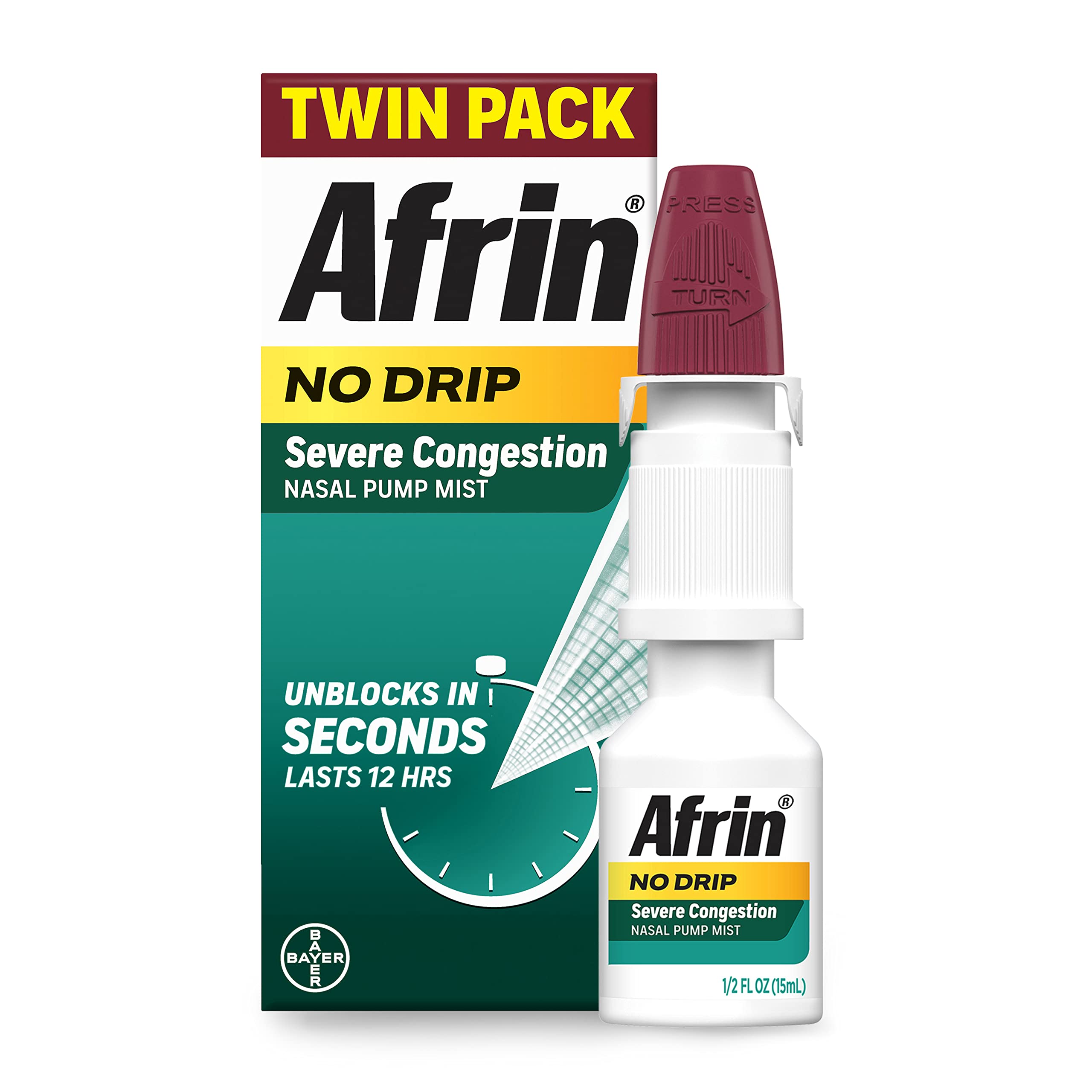 Afrin No Drip Severe Congestion Nasal Spray twin pack packaging