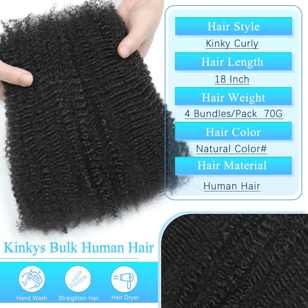 Kinky curly bulk hair 12-22 inch length option