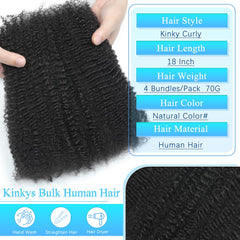 Kinky curly bulk hair 12-22 inch length option